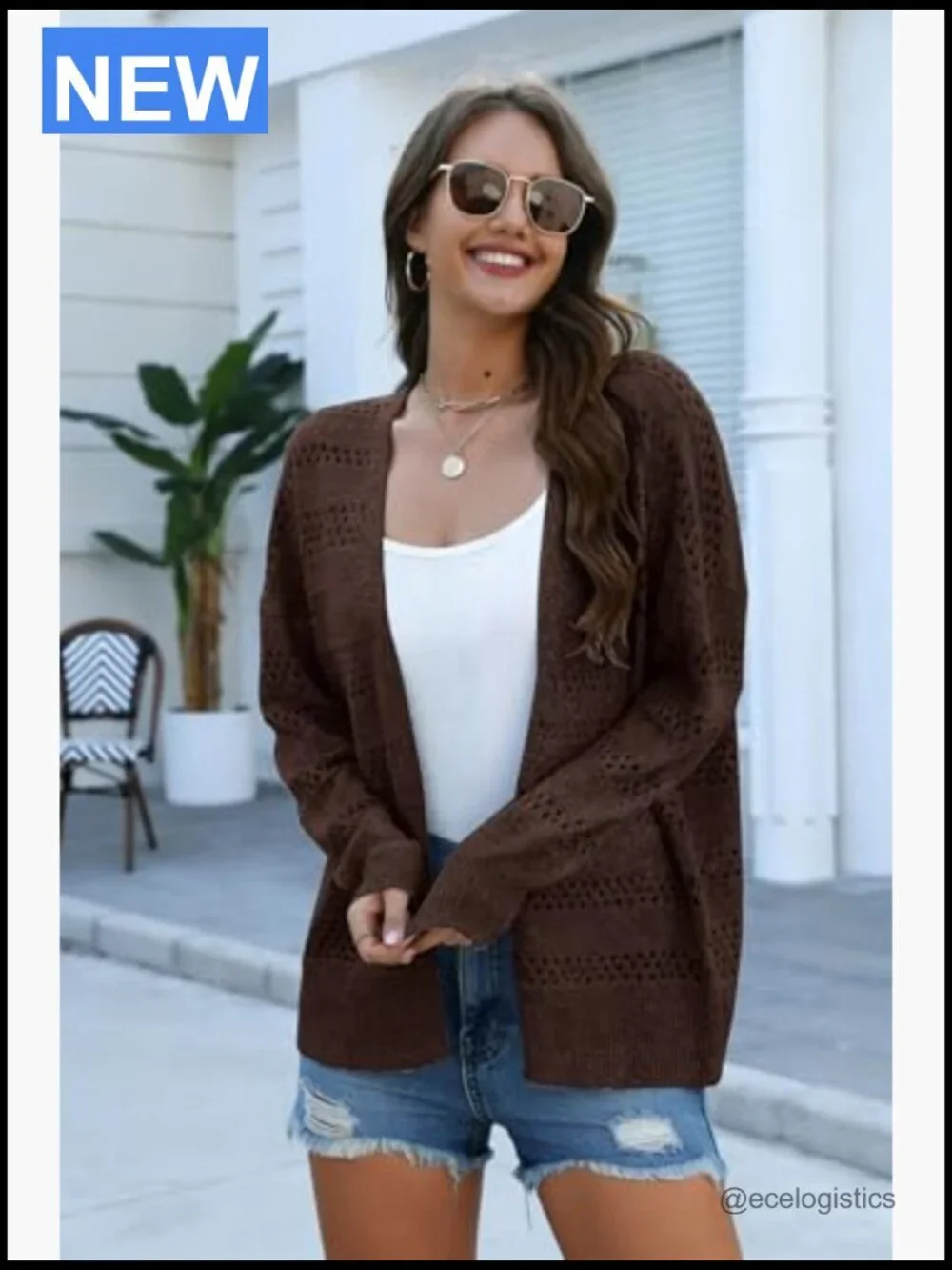 Lightweight Crochet Cardigan Long Sleeve Open Front Kimono